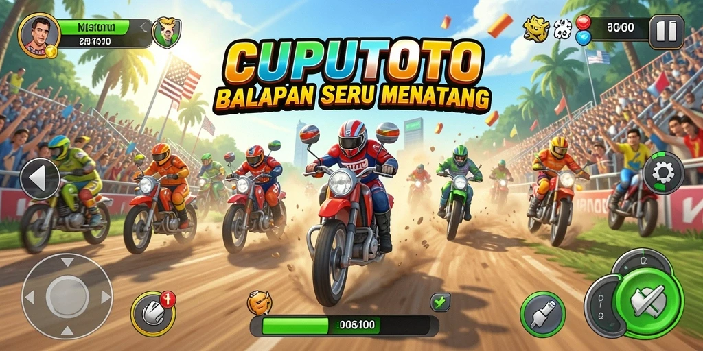 Tampilan utama gameplay CUPUTOTO dengan aksi balap yang intens.