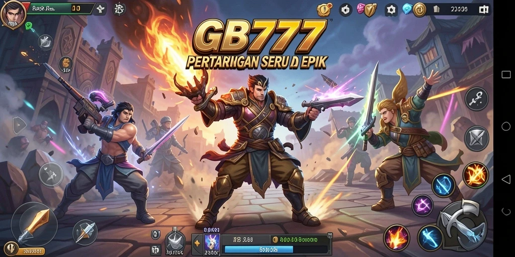 Screenshot menunjukkan pertarungan epik antar karakter dalam GB777.