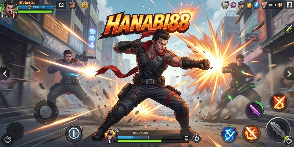 Screenshot utama HANABI88 dengan aksi pertempuran yang mendebarkan.