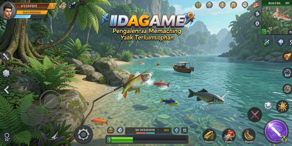 Screenshot gameplay IDAGAME yang menunjukkan aksi memancing seru.