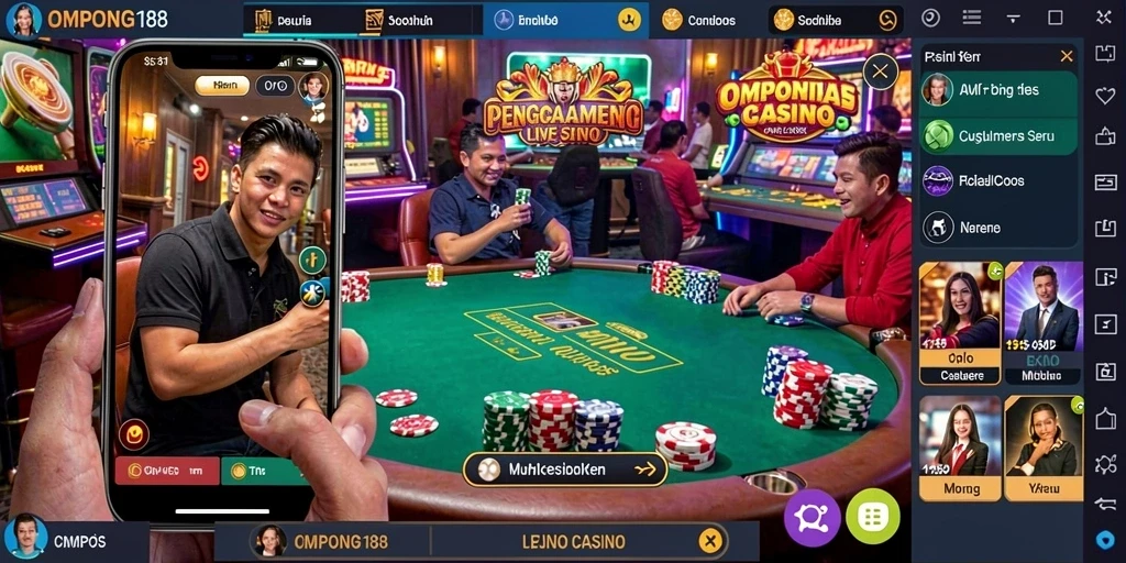 Screenshot gameplay OMPONG188 menampilkan dealer profesional di meja Live Casino.