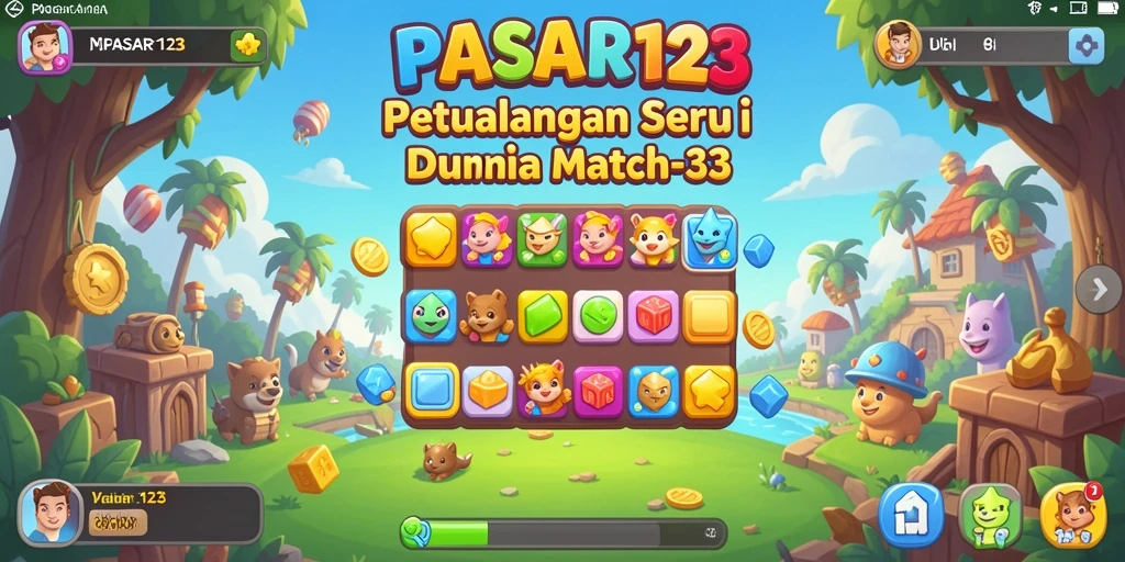 Screenshot utama PASAR123 menampilkan gameplay mencocokkan item yang seru.