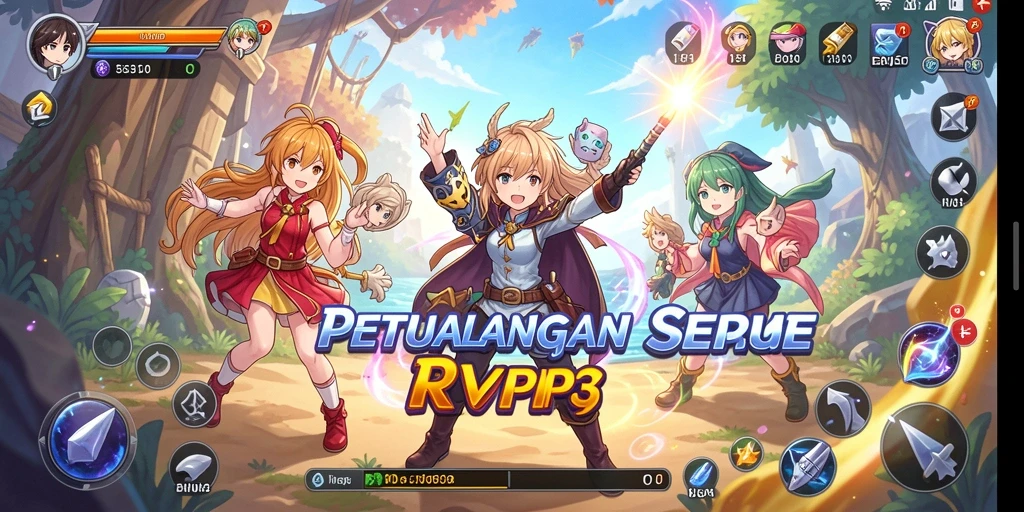 Screenshot utama RVIP3 menampilkan pertarungan karakter anime yang seru.