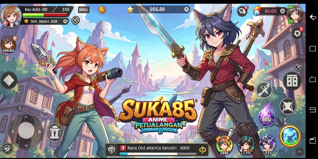 Screenshot menampilkan karakter anime beraksi dalam pertarungan seru.